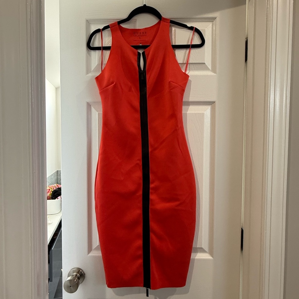 Guess Black and Orange Halter Bodycon Midi Dress